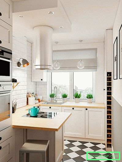 Modern kitchen with black and white floor