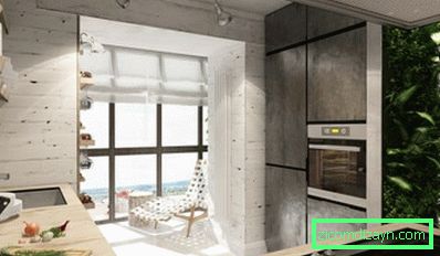 Kitchen interior combined with a loggia